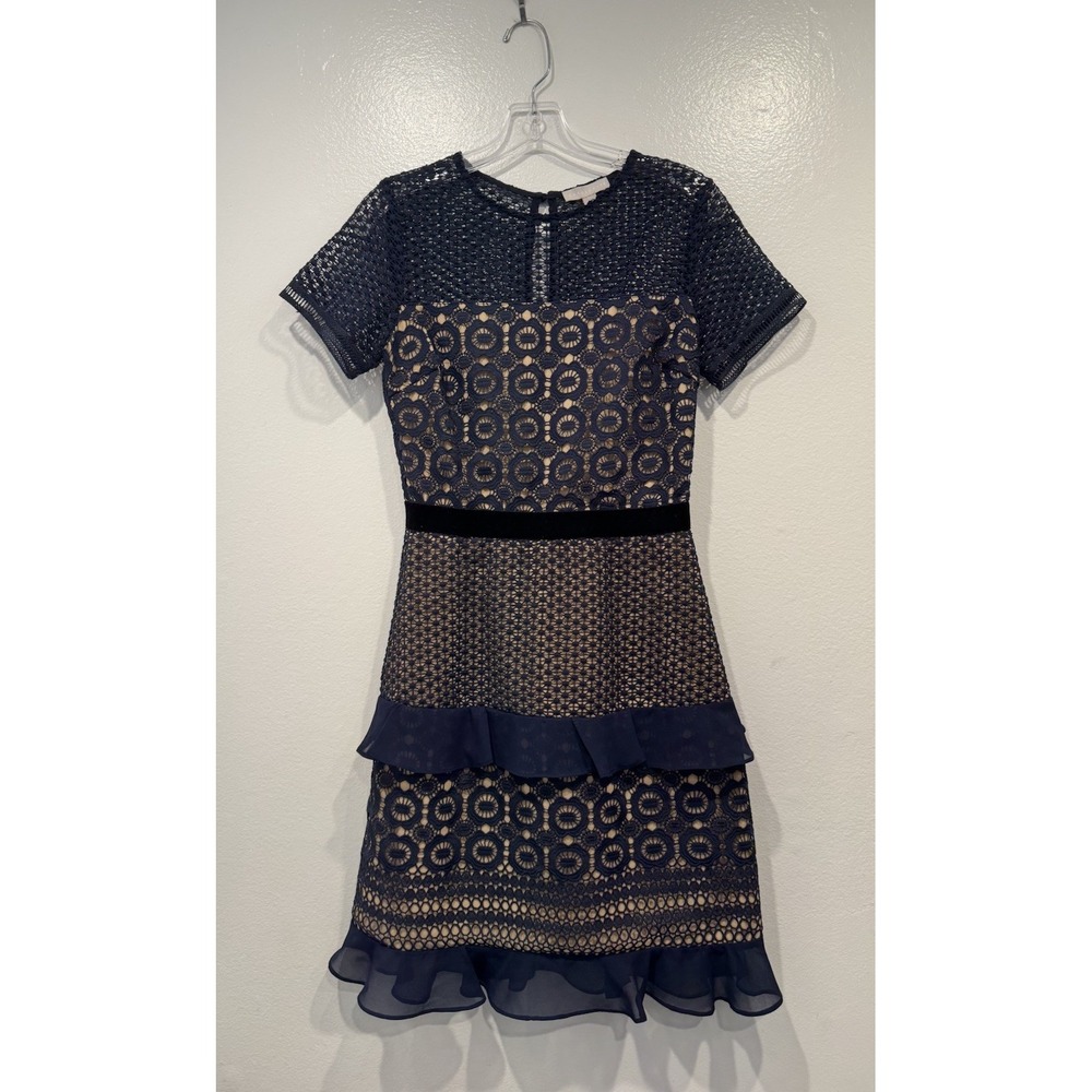 Chelsea28 Velveteen Lace Sheath Dress Navy Blue Size XS Romantic Wedding Guest